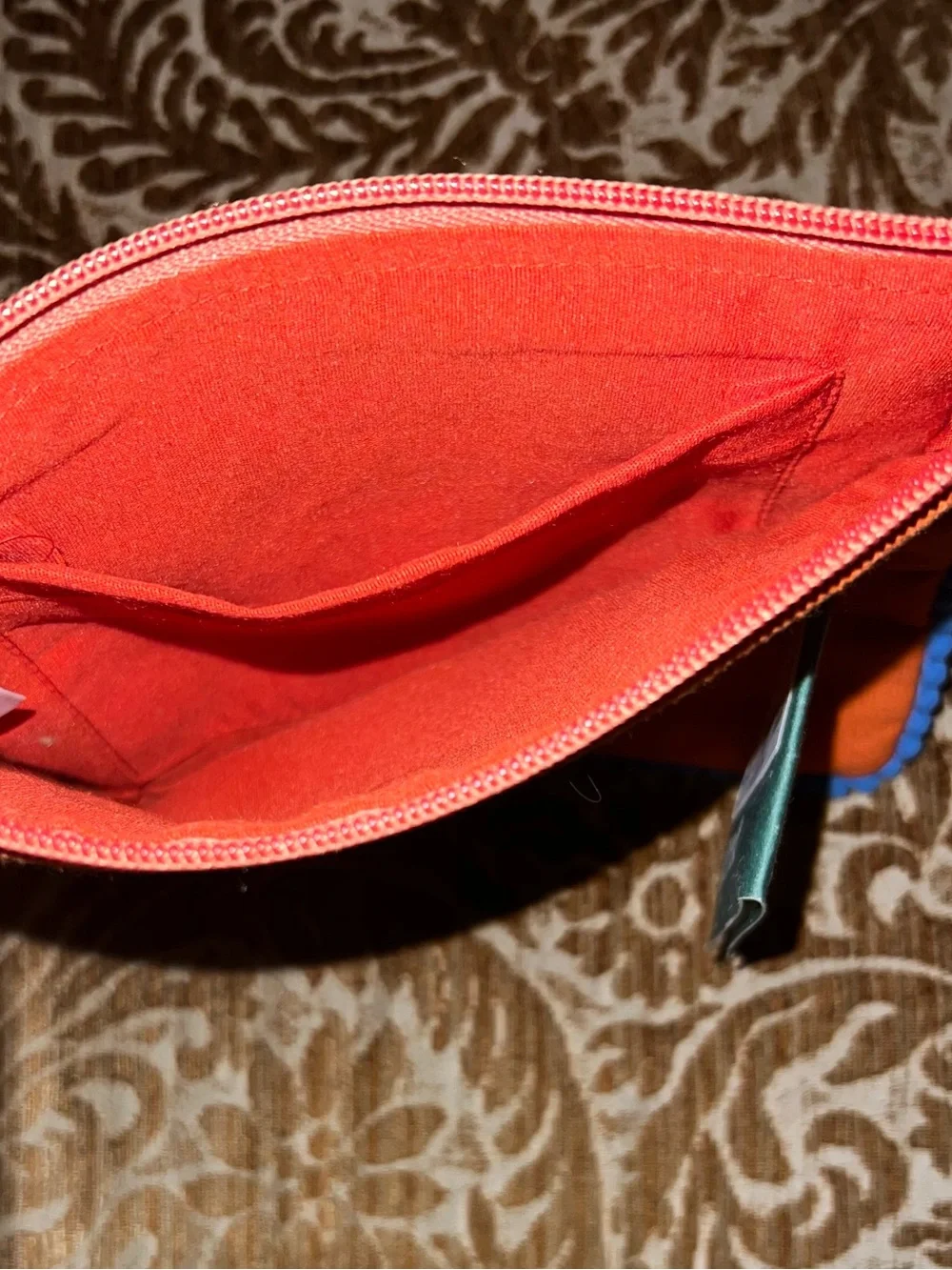 Karma Bright Orange Zip Pouch with Blue Trim